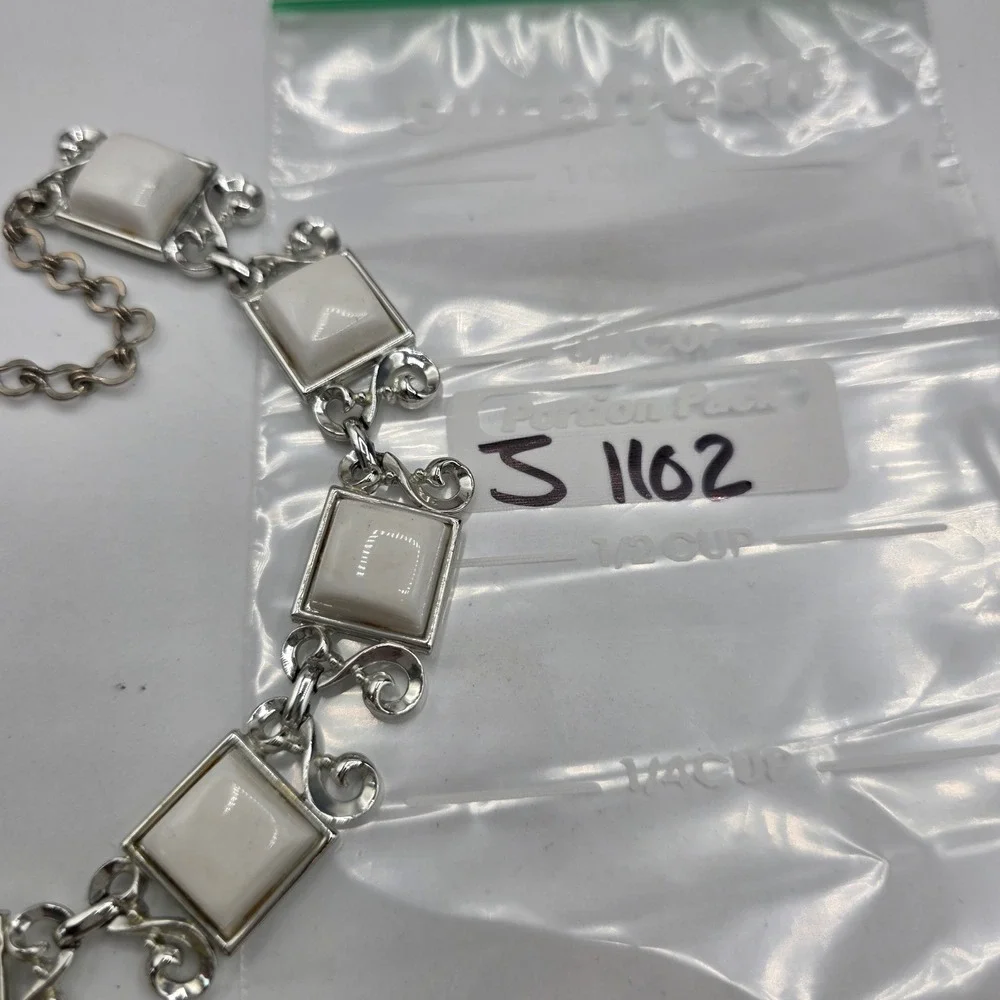 Vintage Charel Silver Tone White Thermoset Choker Necklace and Earring Set